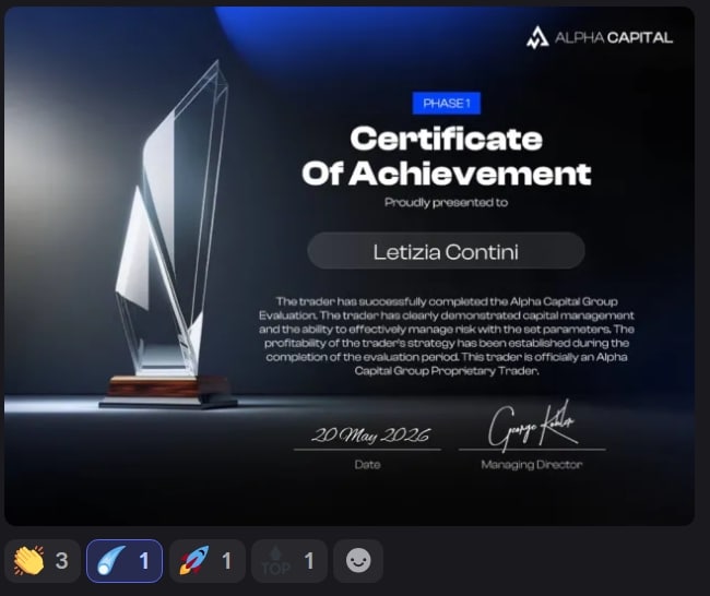 Certificato Alpha Capital fase 2 di un’allieva